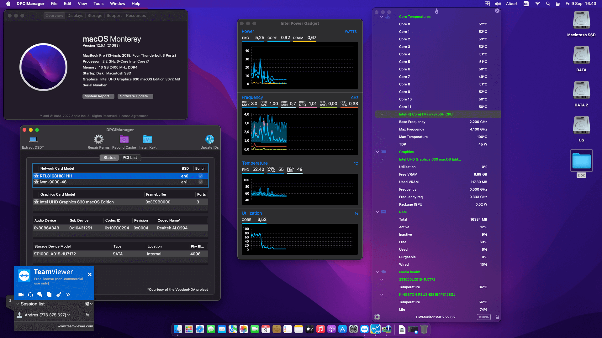 Success Hackintosh macOS Monterey 12.5.1 Build 21G83 in Asus ROG Strix HERO II GL504GM-ES029T
